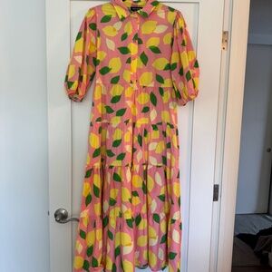 Kate Spade Lemon Toss Tie-Waist Shirtdress Size M